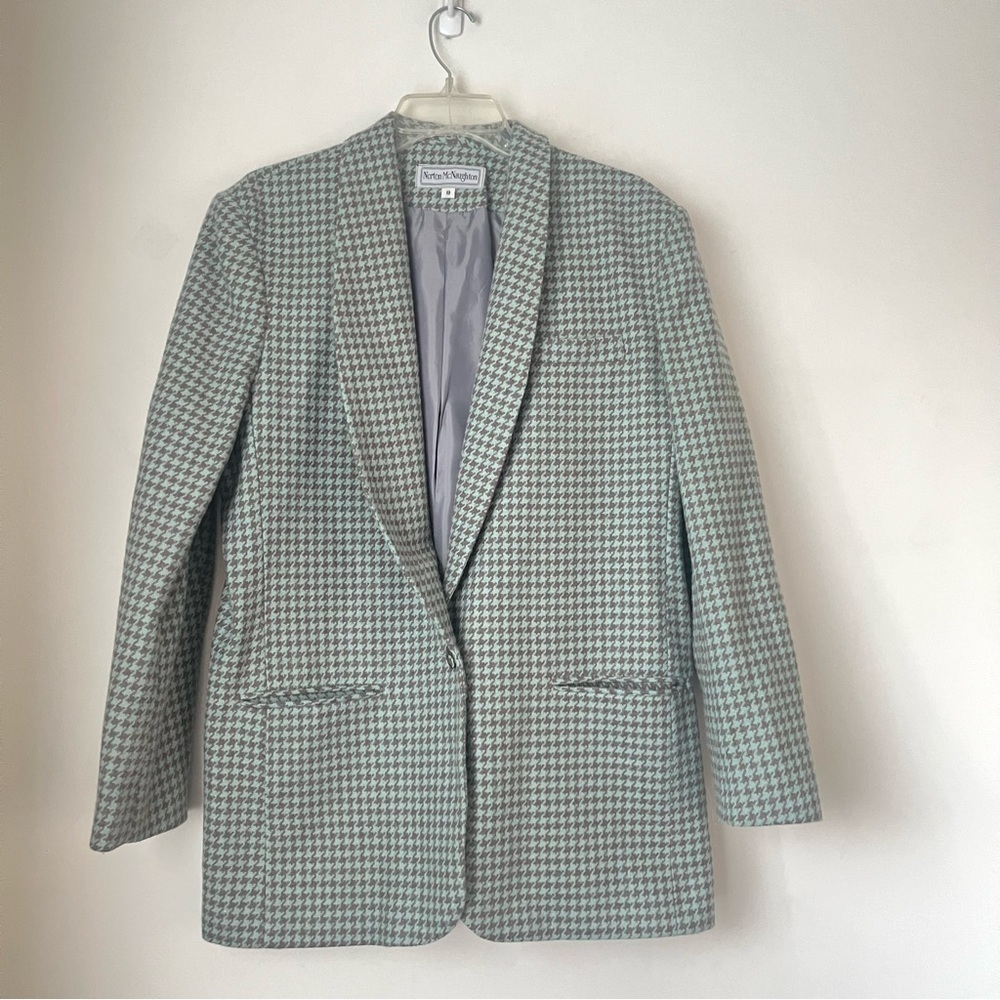 Vintage 90s Norton McNaughton Blue Gray Houndstooth Blazer 8